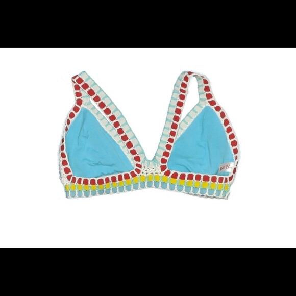 Bali Chic Crochet Boho Knit Blue Pull on Swimsuit Top XL - Picture 5 of 6